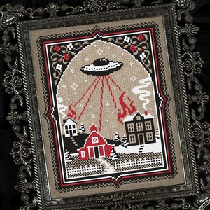 Unexpected Visitors - Holiday Alien Invasion - Gothic Cross Stitch - Alien Cross Stitch - Holiday Cross Stitch - UFO Aliens - Digital PDF