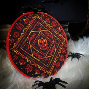 Ornate Pumpkin Sampler (Round) - Gothic Cross Stitch Pattern - Halloween Cross Stitch - Primitive Cross Stitch - Goth Cross Stitch - PDF