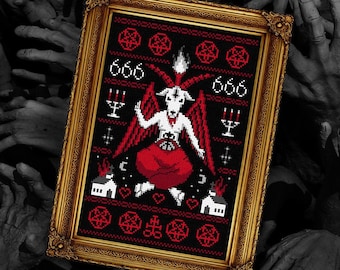 Satanic Baphomet Cross Stitch Pattern | Gothic Sampler (PDF)