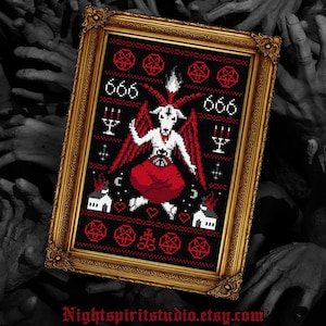 Satanic Baphomet Sampler - Gothic Goth Cross Stitch Pattern - Gothic Christmas - Gothic Sampler Cross Stitch - Devil Cross Stitch - PDF