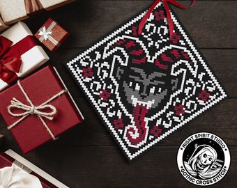 Gothic Krampus Cross Stitch Pattern | Victorian Ornament (PDF)
