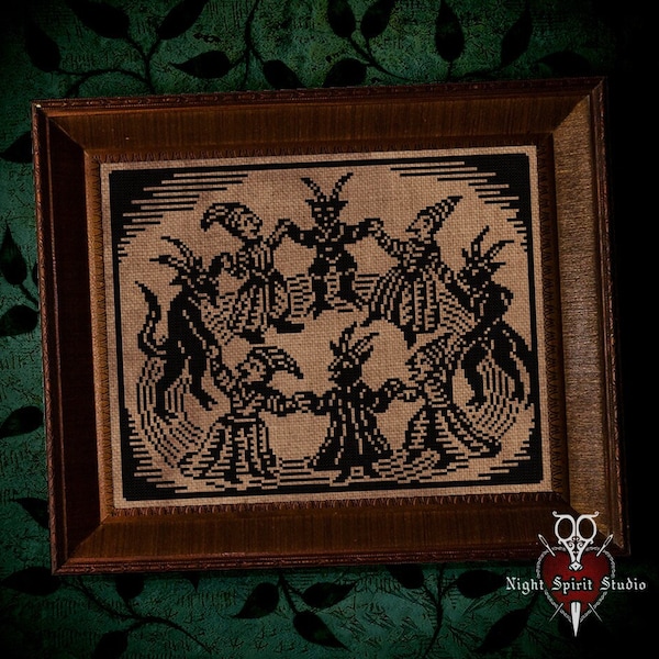 Witches and Demons Woodcut - Gothic Cross Stitch Pattern - Devil Cross Stitch - Witch Cross Stitch - Satan - Spooky History Goth Digital PDF