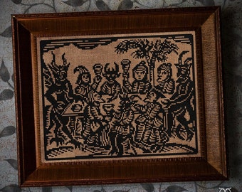 Witchcraft Woodcut - The Demon's Feast - Gothic Cross Stitch Pattern - Devil Cross Stitch - Witch Cross Stitch - History Goth Digital PDF