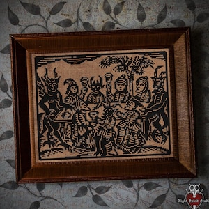 Witchcraft Woodcut - The Demon's Feast - Gothic Cross Stitch Pattern - Devil Cross Stitch - Witch Cross Stitch - History Goth Digital PDF