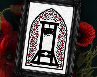 Floral Guillotine Cross Stitch Pattern - Gothic, Victorian Motif (PDF)