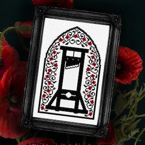 Guillotine with Floral Motif Gothic Cross Stitch Pattern PDF - With Blood or Without