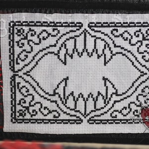 Gothic Vampire Fangs Cross Stitch Pattern | Red Filigree (PDF) image 2