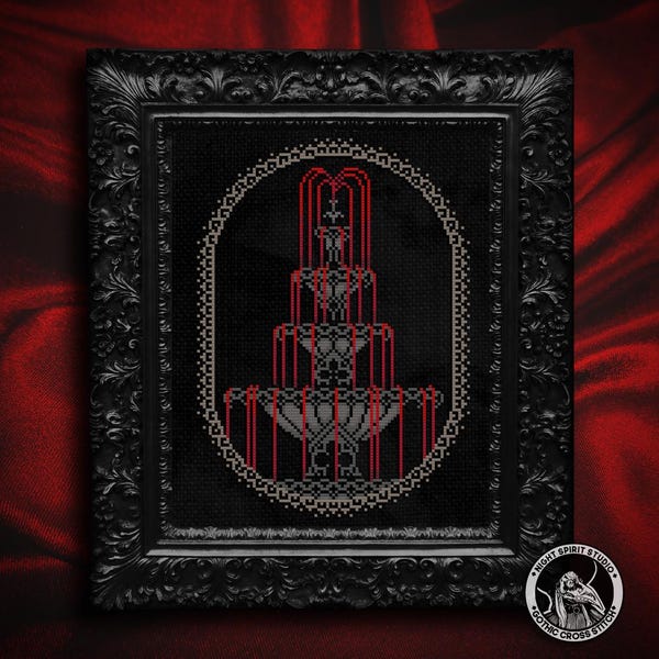 Blood Fountain Cross Stitch Pattern | Gothic Vampire Design (PDF)