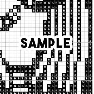 May include: Black and white pixel art design with the word "SAMPLE" in bold, black letters.