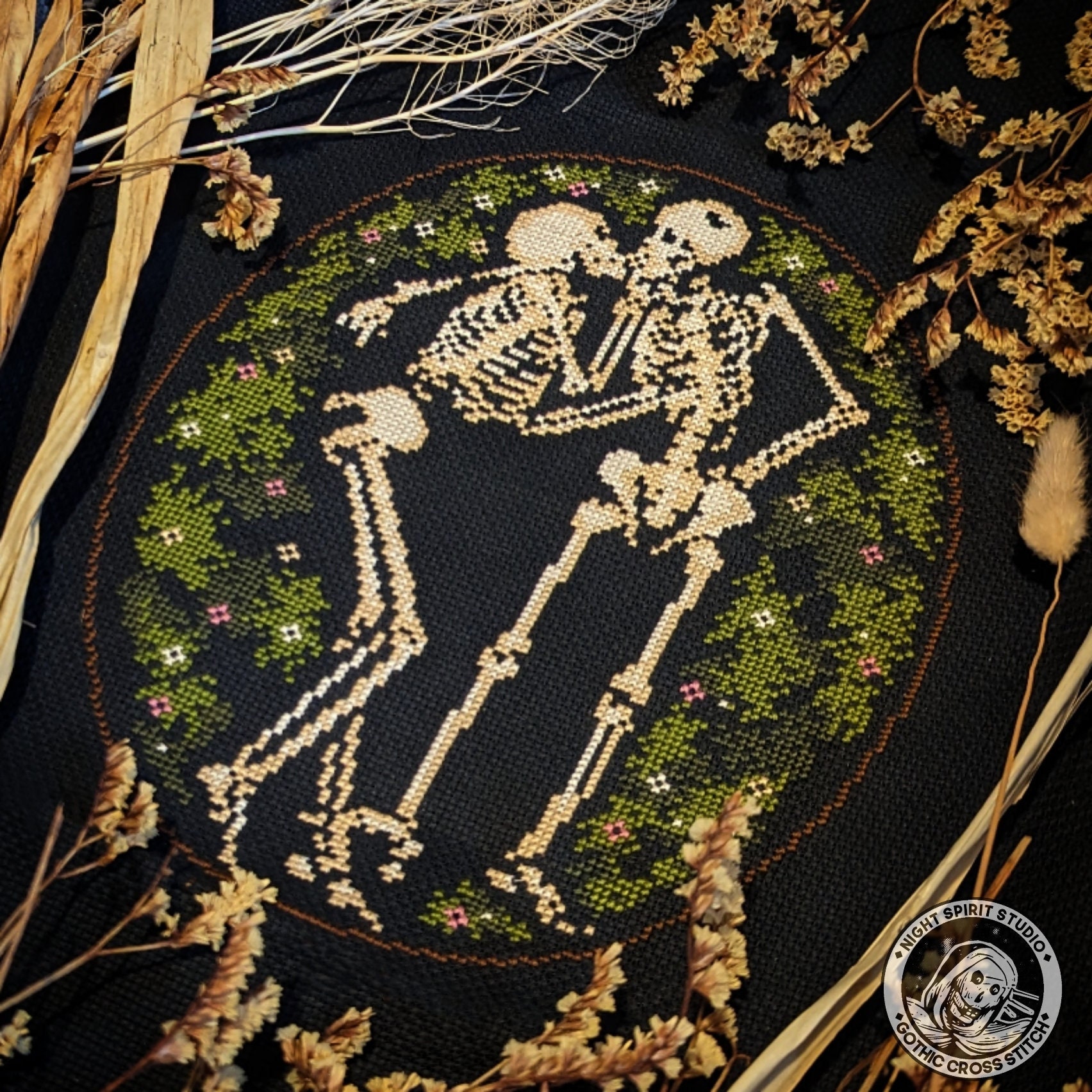 Hasanlu Lovers Cross Stitch Pattern | Gothic Skeleton Couple (PDF