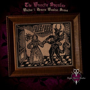 The Wretch’s Sacrifice - Witches and Demons Woodcut - Gothic Cross Stitch Pattern - Devil Cross Stitch - Spooky History Goth Digital PDF