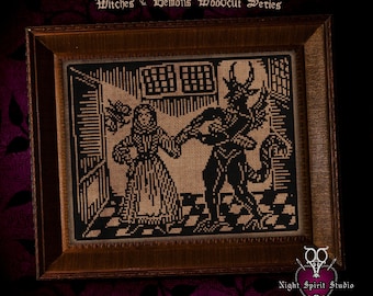 The Wretch’s Sacrifice - Witches and Demons Woodcut - Gothic Cross Stitch Pattern - Devil Cross Stitch - Spooky History Goth Digital PDF