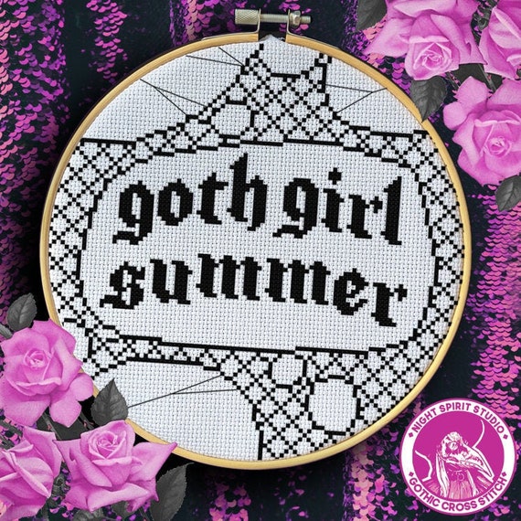 Goth Girl Summer Cross Stitch Pattern — Gothic Fishnet Design (PDF)