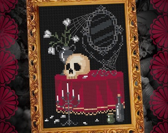 Scrying Mirror Cross Stitch Pattern | Gothic Skull Design (PDF)