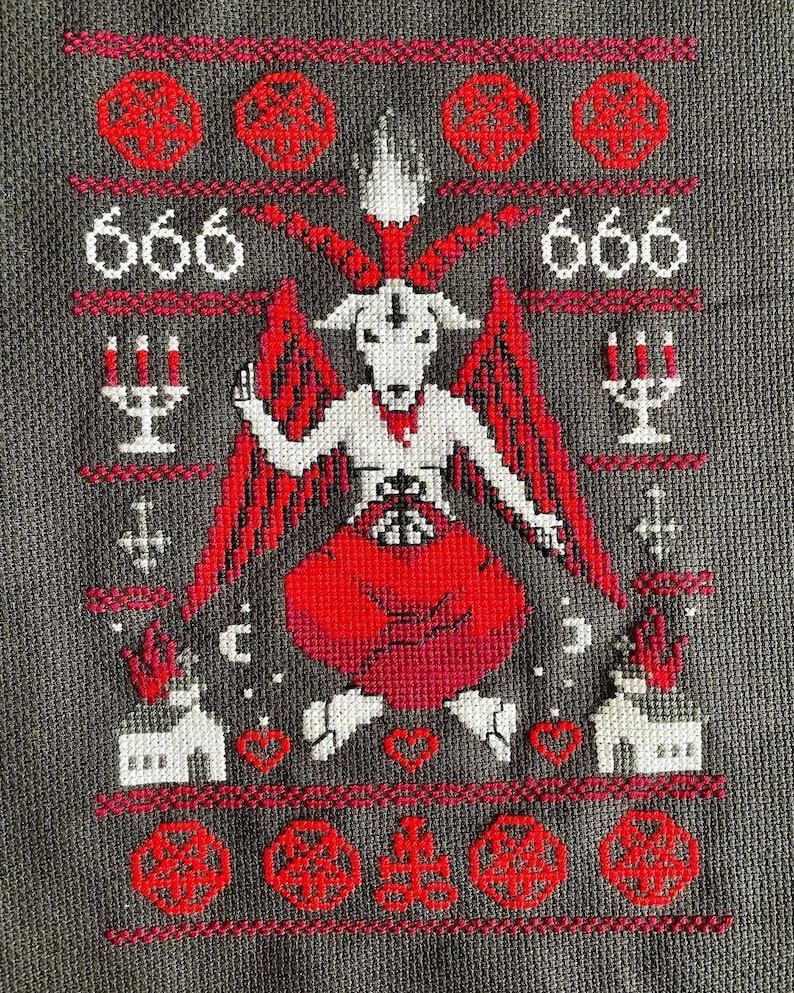 Satanic Baphomet Cross Stitch Pattern | Gothic Sampler (PDF) image 2