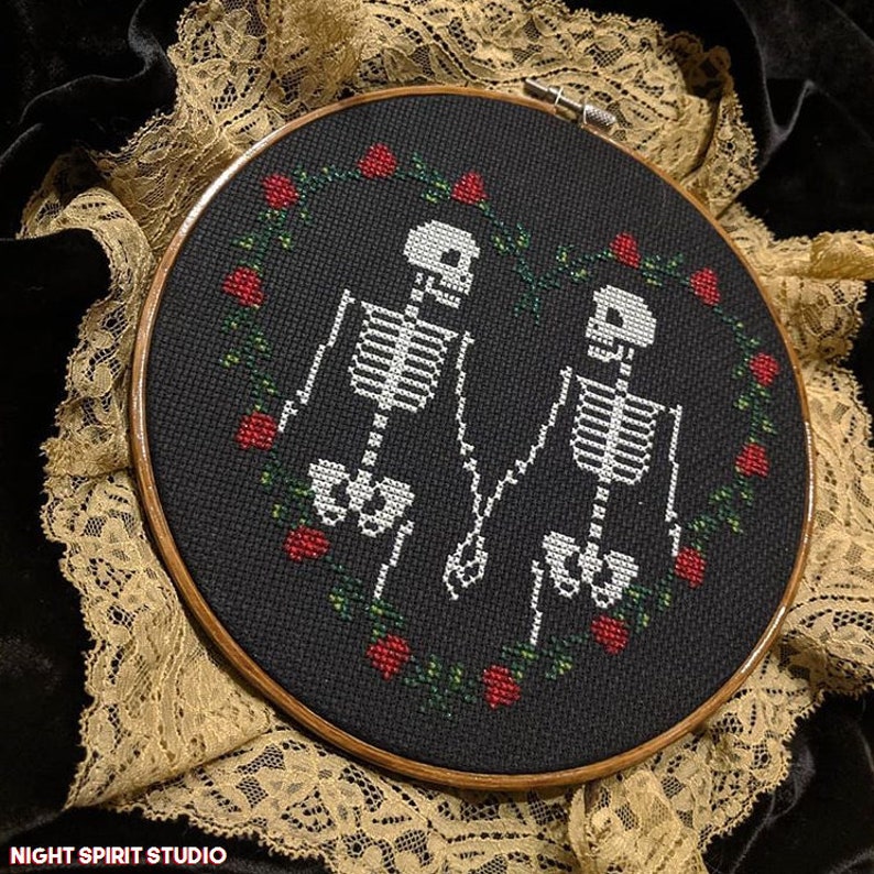 Until We're Dust - Skeleton Couple in Love Gothic Cross Stitch Pattern  - Gothic Cross Stitch - Goth - Night Spirit Studio - Digital PDF 