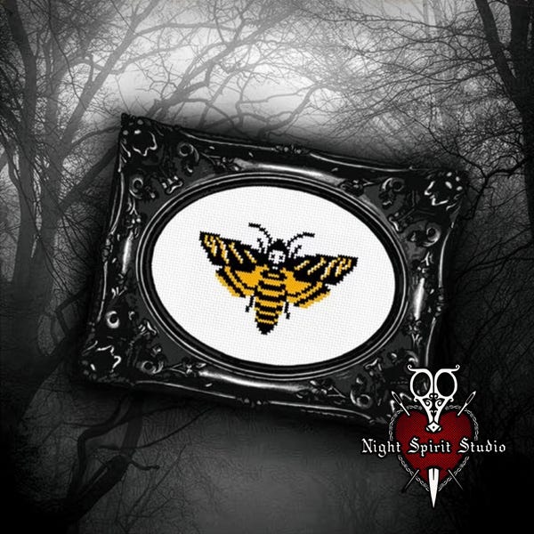 Death's Head Moth Cross Stitch Pattern — Gothic Horror Entomology (PDF)