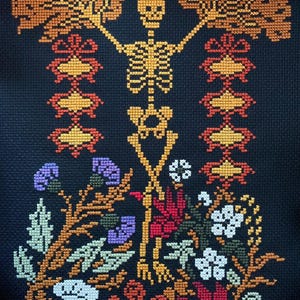 Gothic Skeleton Cross Stitch Pattern | Bones Among Evil Flowers (PDF ...