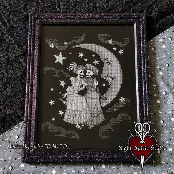 Edwardian Moon Cross Stitch Pattern —  Gothic Skeleton Lovers (PDF)