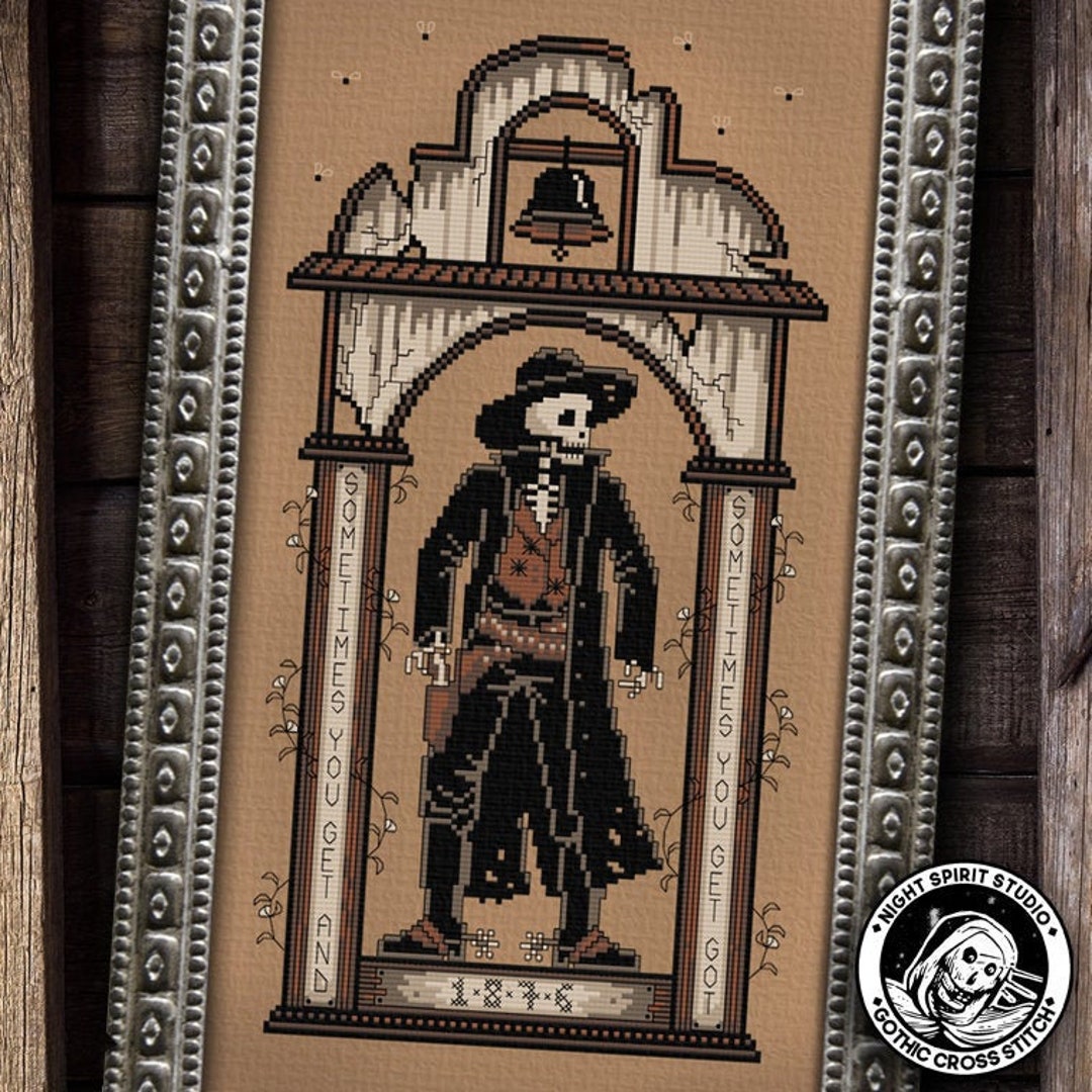 Dead Outlaw Cowboy Cross Stitch Pattern | Gothic Skeleton, Wild