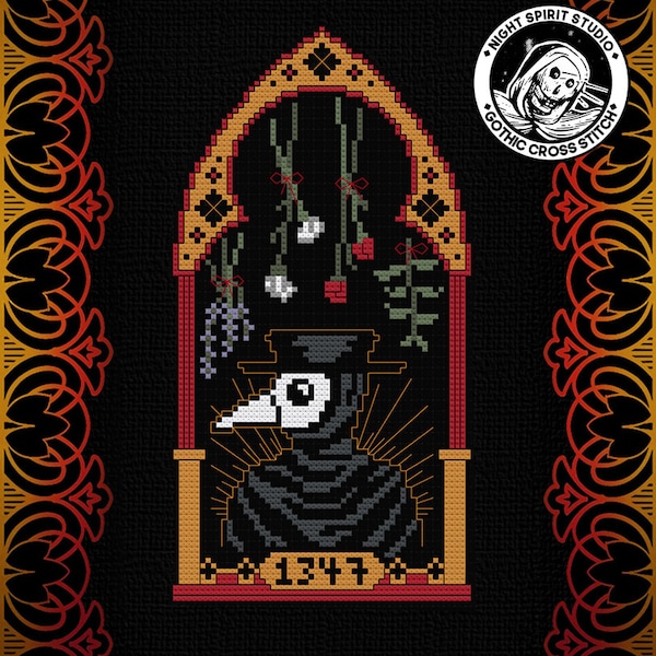 Saintly Plague Doctor - The Black Death - Gothic Cross Stitch Pattern  - Witchcraft Cross Stitch - Night Spirit Studio - Goth - Digital PDF