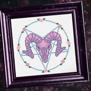 Cute Pastel Baphomet Pentagram Cross Stitch Pattern 5.5 x 5.5