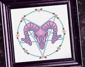 Pastel Goth Baphomet Cross Stitch Pattern (PDF)