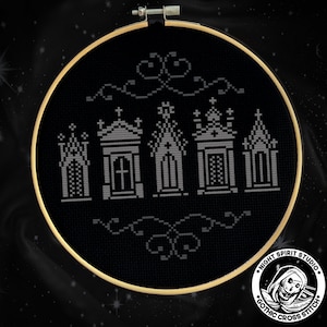 Gothic Mausoleums - Victorian Gothic Cross Stitch Pattern - Goth Cross Stitch. Graveyard Cross Stitch, Haunted House, Ghost - Digital PDF