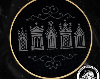 Gothic Mausoleums Cross Stitch Pattern: Graveyard Haunted House (Digital PDF)
