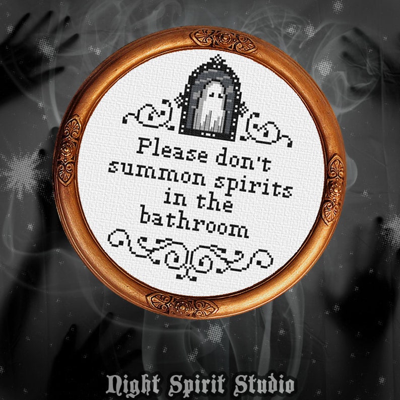 Please Don't Summon Spirits in the Bathroom Gothic Cross Stitch Pattern Funny Bathroom Cross Stitch Modern Cross Stitch Demons PDF image 3