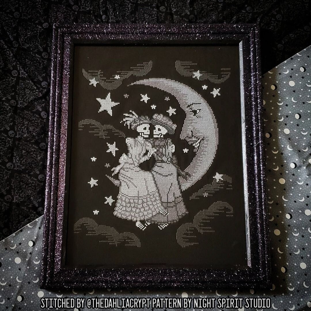 Gothic Skeleton Lovers Cross Stitch Pattern: Edwardian Moon (Digital PDF)