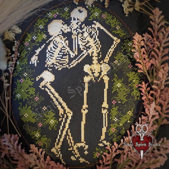 Hasanlu Lovers Cross Stitch Pattern | Gothic Skeleton Couple (PDF