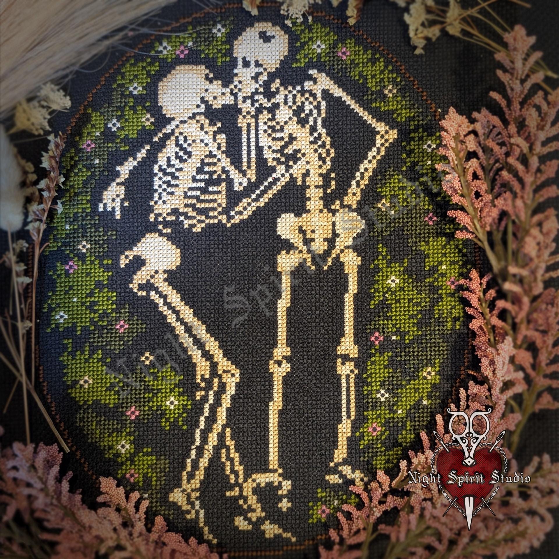 Hasanlu Lovers Cross Stitch Pattern | Gothic Skeleton Couple (PDF