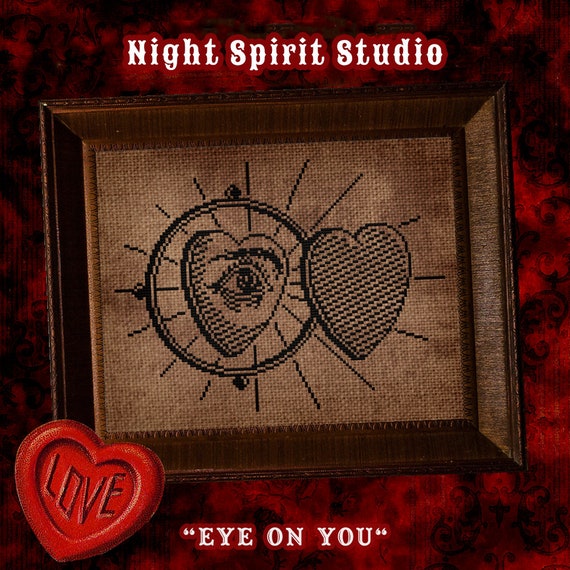 Gothic Eye Cross Stitch Pattern — Occult Woodcut Design (PDF)