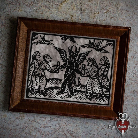 Satanic Stitching Pennant - 18 × 21 - Gothic Cross Stitch Decor - Goth  Sewing