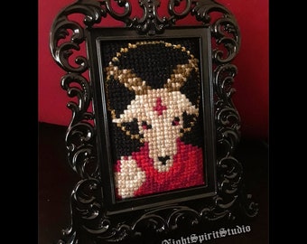 Saintly Goat Baphomet Cross Stitch Pattern — Gothic Satanic Altar (PDF)