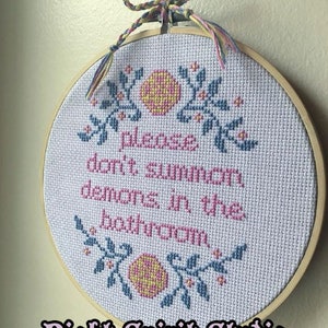 PASTEL Please Don't Summon Demons in the Bathroom Cross Stitch Pattern PDF 7x7 image 2