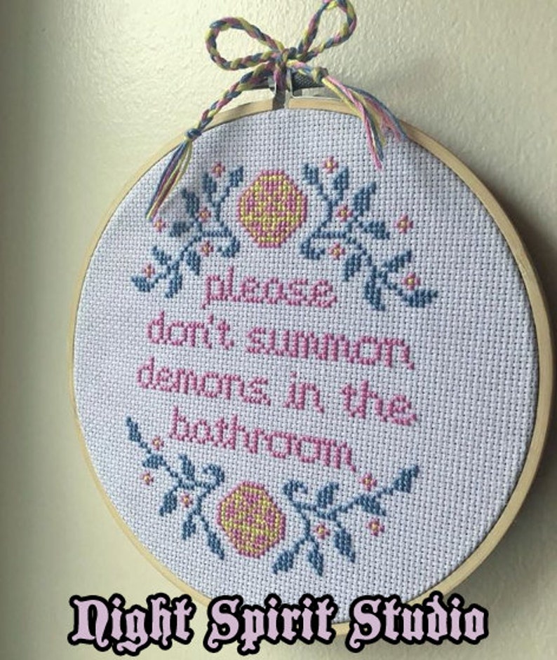 PASTEL Please Don't Summon Demons in the Bathroom Cross Stitch Pattern PDF 7x7 image 2