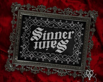 Ornate Sinner or Saint - Gothic Cross Stitch Pattern - Devil Cross Stitch - Satan Pattern - Spooky Creepy Goth Horror Witch - Digital PDF