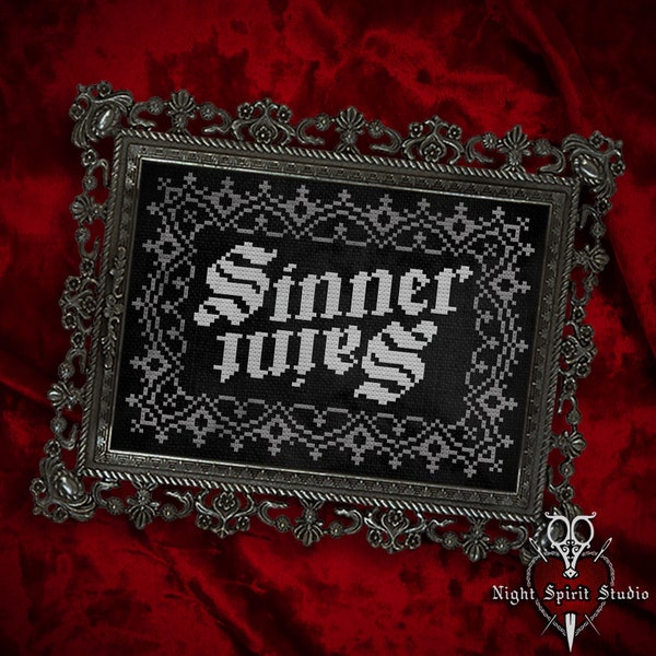 Ornate Sinner or Saint - Gothic Cross Stitch Pattern - Devil Cross Stitch - Satan Pattern - Spooky Creepy Goth Horror Witch - Digital PDF