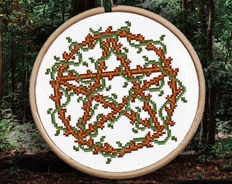 Wooden Pentacle Cross Stitch Pattern | Witchcraft, Vines, Occult  (PDF)