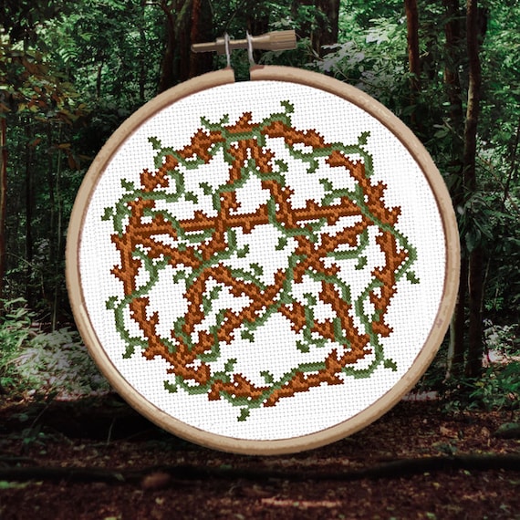 Wooden Pentacle Cross Stitch Pattern | Witchcraft, Vines, Occult  (PDF)