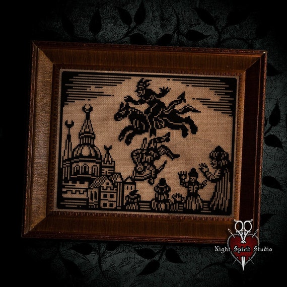 Farmer's Freefall Cross Stitch Pattern — Gothic Woodcut (PDF)
