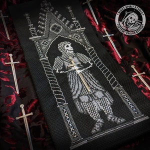 PDF - Jeweled Knight Tomb Effigy- With & Without Stitched Sword - Medieval Gothic Cross Stitch Pattern - Catacomb Saint Relic - Digital PDF
