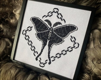 Gothic Luna Moth - A Very Goth Moth - Luna Moth cross stitch - Gothic Cross Stitch Pattern - Goth Cross Stitch - Spider Web - Digital PDF