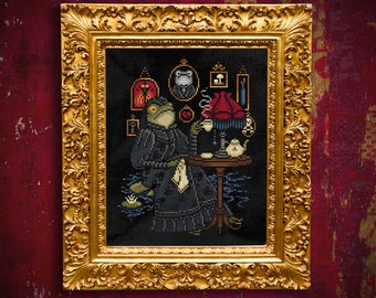 Gothic Widow Frog Cross Stitch Pattern: Victorian Mourning (Digital PDF)
