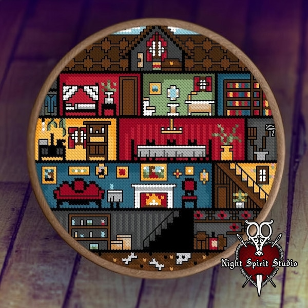 Viktorianisches Puppenhaus Kreuzstichmuster | Gothic Mini Haus (PDF)