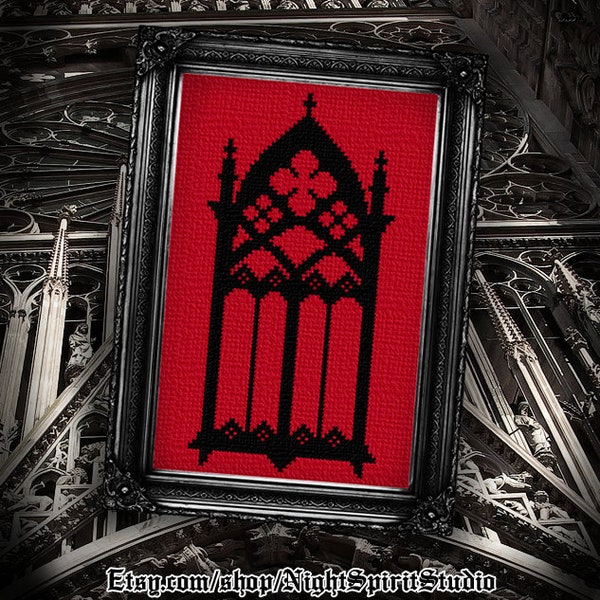 Gothic Cathedral Window - Gothic Cross Stitch Pattern - Gothic Architecture - Goth Arch - Victorian Cross Stitch - Halloween Cross Stitch