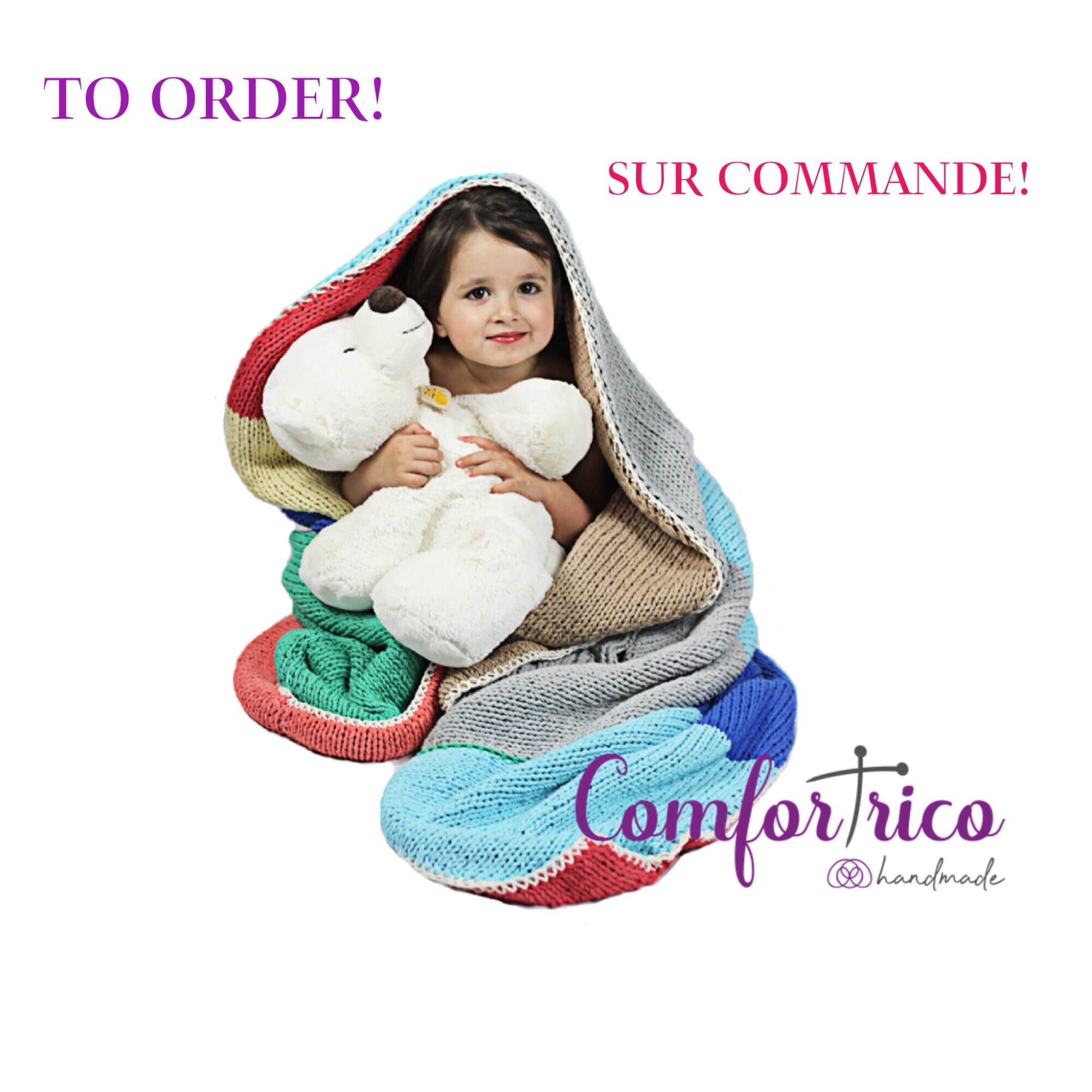 Couverture Enfant sur Commande Couverture Tricotée Réversible à Carreaux de 2 Couches 4 Saisons