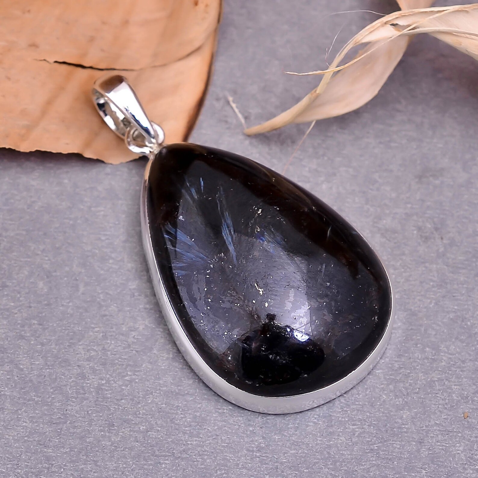 Teardrop Nuummite Pendant Handmade Solid Silver Jewelry - Etsy